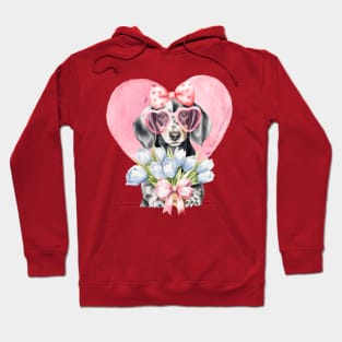 Valentine Grey Dachshund Heart and Flowers Hoodie